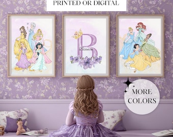 Princess Name Print Set: Fairytale Nursery Decor, Personalized Pink Purple girls room (Digital or Paper)