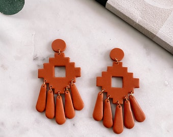 Aztecs Polymer Clay Earrings, Terracota Geometric Shaped, Rustic Polymer Clay Earrings, Statement  Earrings, Aesthetic Earrings