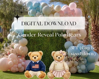 Polo Bär Mädchen oder Junge Geschlecht offenbaren Prop: 3 FT Party Decor Ausschnitt (Digitaler Download), wird es Ralph oder Lauren-Baby-Dusche sein
