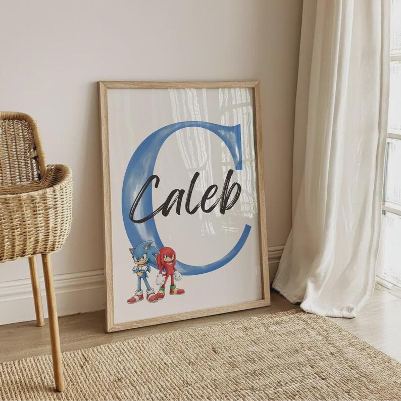 Caleb Script Personalized Sonic Wall Art: Blue Hedgehog Inspired Prints,blue and Red ...