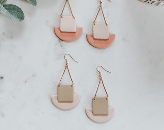 Abstract Neutrals, Polymer Clay Earrings,Monochromatic Clay Earrings,Geometric Shape Clay  Earrings, Dangle Earrings, Clay Jewelry