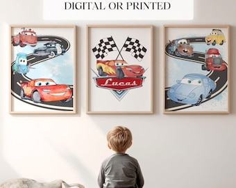 Personalized Lightning McQueen Inspired Nursery Art: Printed + Shipped, Cars Movie Inspired Prints, Boys Room Decor