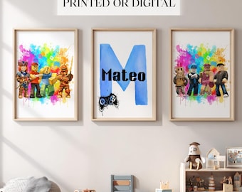Decoración de pared de Roblox Gaming: Pósteres personalizados con nombre e iniciales (Descarga digital)