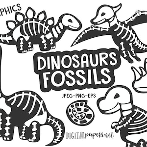 Dinosaurs Fossils Clipart, Fossil Clipart, Dinosaur Skeleton Clipart, EPS Vector Graphics, Commercial Use, INSTANT DOWNLOAD