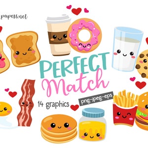 Perfect Match, Peanut Butter Jelly Sandwich, Cookies Milk, Bacon & Eggs, Burger Fries, Coffee Donut, COMMERCIEEL gebruik, INSTANT DOWNLOAD