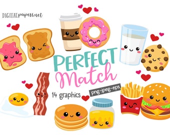 Perfect Match, Peanut Butter Jelly Sandwich, Cookies Milk, Bacon & Eggs, Burger Fries, Coffee Donut, COMMERCIAL use, INSTANT DOWNLOAD