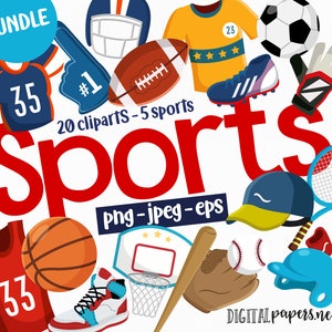 Sports Clipart, Soccer, Basketball, Tennis, Football Clip art, Commercial Use, Sports Clip art, INSTANT DOWNLOAD