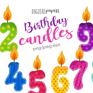 Birthday Candle Number Clipart, Candle Number, Birthday Party, Numbers 0 to 9, Commercial, INSTANT DOWNLOAD