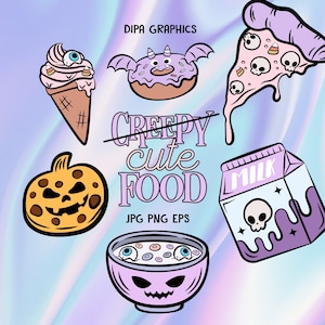 Griezelig Cute Halloween Food Clipart Spooky Clipart Ice Cream Donut Pizza Pumpkin Cookie Milk Cereal Graphics Sublimation INSTANT DOWNLOAD