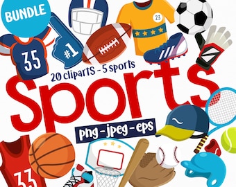 Sports Clipart Bundle: Football, Soccer, Tennis (PNG, JPEG, EPS) (Instant Download)