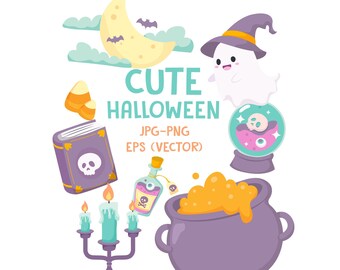 Leuke Halloween Clipart, Halloween Clipart, Ketel Clipart, Ghost, Heks, Boek Clipart, Potion Clipart, Commercieel, INSTANT DOWNLOAD