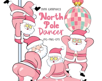 Pink Santa Christmas Clipart: North Pole Dancer PNG EPS (Commercial Use)