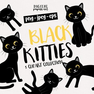 Black Kitties Clipart, Black Cat Clipart, Spring Clip Art, PNG Clipart, Vector, Pet Graphics, Commercial, Instant Download