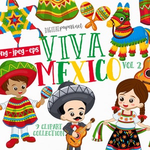 Mexico Clipart, Maracas, Pinata Clip Art, Piñata Clipart, Guitar, Mariachi, Sombrero, Cinco de Mayo, Commercial Use, Instant Download