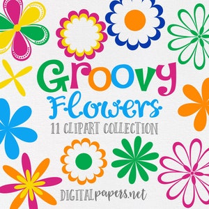 Hippie Flowers Clipart, Groovy Flowers, Retro Flower Clipart, 60s Clipart, COMMERCIAL use allowed, INSTANT DOWNLOAD