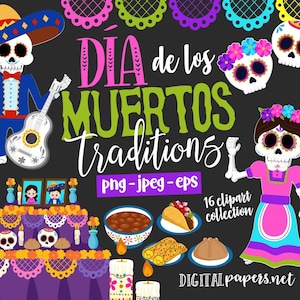 Jour des morts Clipart, Dia de Muertos Clip Art, Png clipart, vecteur Eps, utilisation COMMERCIALE, Sugar Skull Clipart, TÉLÉCHARGEMENT INSTANTANÉ