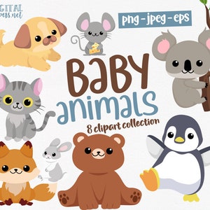 Baby Animals Clipart, Koala Clipart, Bear Graphics, Woodland Clipart, Pets Clipart, Penguin, Rabbit, Fox, Commercial Use, Instant Download