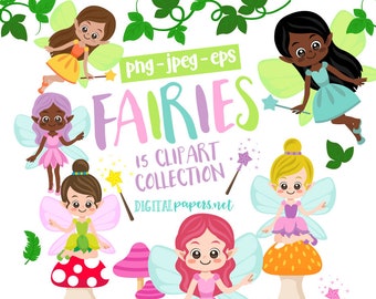 Fairies Clipart: Spring Floral Graphics (PNG, JPEG, EPS, Instant Download)