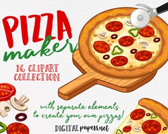Pizza Clipart, Pizza Party, Pizzeria Clipart, Pizza Making Clipart, Create your Pizza, COMMERCIAL use, INSTANT DOWNLOAD