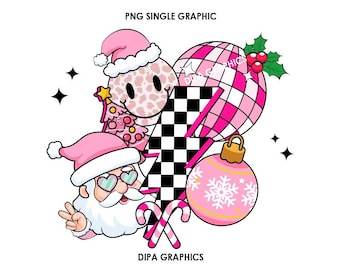 Pink Christmas PNG Disco, Candy Cane Clipart, Santa Claus png Sublimation Candy Cane Groovy Clipart INSTANT DOWNLOAD