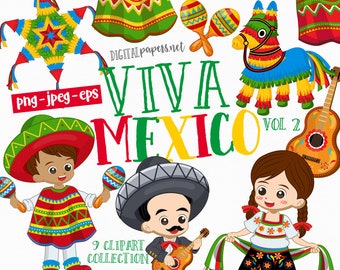 Mexico Clipart Set: Mariachi, Pinata, Sombrero (Instant Download)