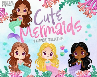 Mermaid Clipart Set: Under the Sea Party Graphics (Instant Download)