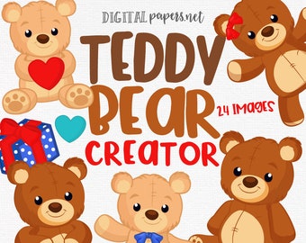 Teddy Bear Clipart: Plush Animal Graphics, Commercial Use (Instant Download)