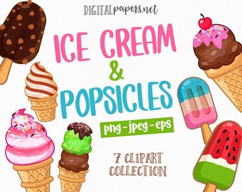 Ice Cream Clipart: Summer Party Popsicle Graphics (Instant Download)