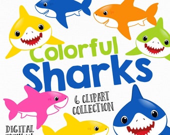 Shark Clipart: Colorful Under the Sea Graphics (Instant Download)