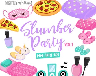 Slumber Party Clipart: Sleepover Graphics (PNG, EPS)