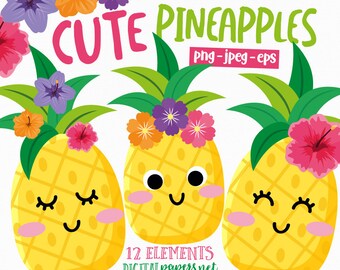 Ananas Clipart, Vektor EPS Clipart, Obst Clip art, tropische Clipart, Ananas Party, PNG Grafiken, kommerzielle Nutzung, Instant Download