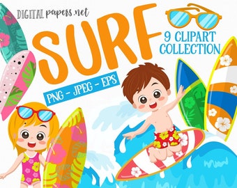 Surf Clipart: Summer Beach Graphics (PNG, JPEG, EPS)