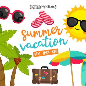 Clipart z wakacji letnich, słońce, clipart z plaży, clipart z surfingu, palma, clipart z podróży, do użytku komercyjnego, natychmiastowe pobieranie