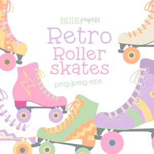 Retro Roller Skates Clipart: Vintage Rollerskates Graphics (Digital Download)