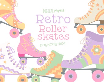 Retro Roller Skates Clipart, Skates Clipart, Vintage Rollerskates Graphics, Roller Skating Party, Vector, Commercial, INSTANT DOWNLOAD