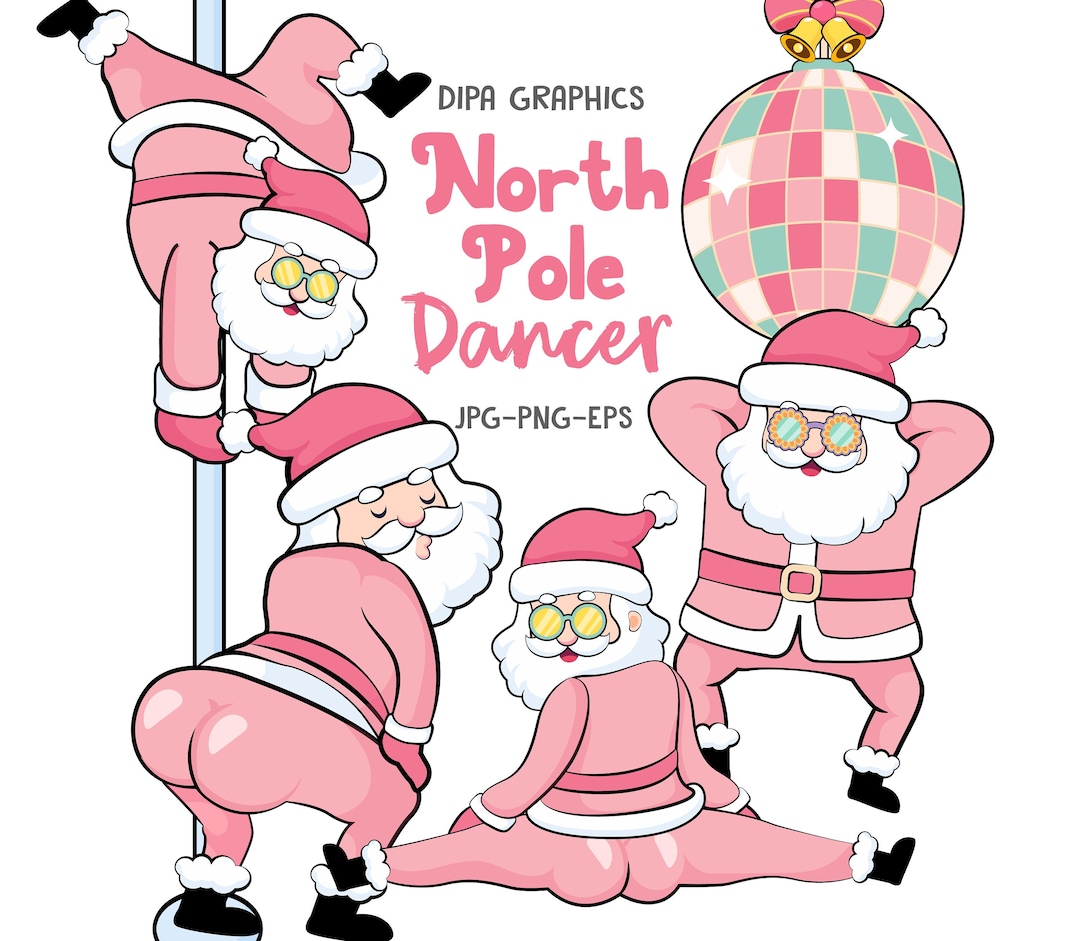 Santa Splits Pink Santa Christmas Clipart: North Pole Dancer PNG EPS (commercial Use ...