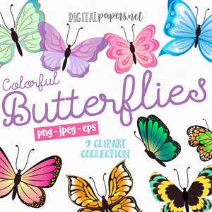 Butterflies Clipart, Butterfly Clipart, eps Vector, png Clipart, Spring Graphics,  COMMERCIAL use allowed, INSTANT DOWNLOAD