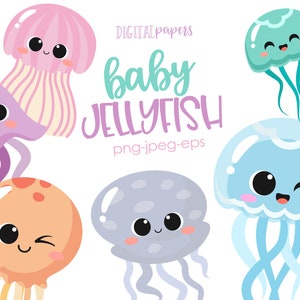 Méduse Clipart, bébé méduse Clip art, sous la mer, mer Animal Clipart, Pool Party Clipart, sirène, Commercial, téléchargement immédiat