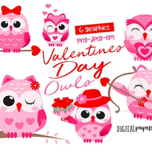 Búhos del día de San Valentín, imágenes prediseñadas de buho, imágenes prediseñadas del día de San Valentín, imágenes prediseñadas de amor, imágenes prediseñadas de aves, descarga instantánea, COMERCIAL, DESCARGA INSTANTE