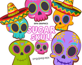 Sugar Skull Clipart, Sombrero PNG Clipart, Mexican Clipart, Mexico PNG Clipart, Commercial Use, Instant Download