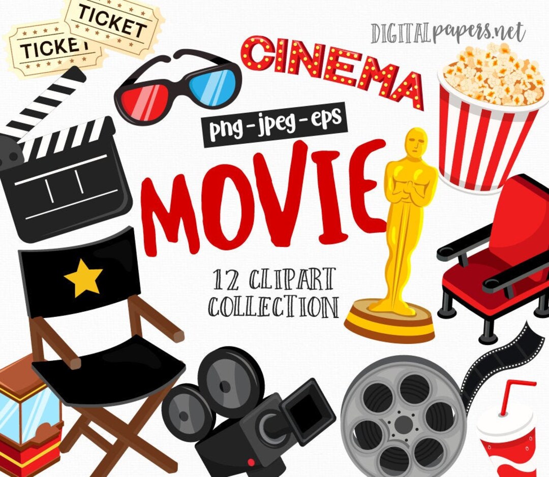 Movie Clipart, Cinema Clip Art, EDITABLE, Movie Night, Popcorn Clip Art ...