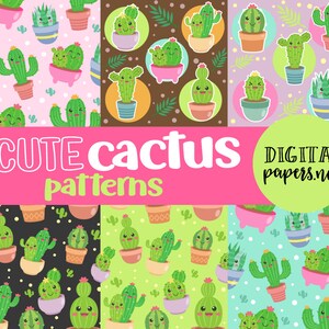 Cactus Repeat Patterns, Succulent Digital Papers, Cacti Clip Art Textures, Kawaii, Plant Digital Papers, Commercial Use, Instant Download