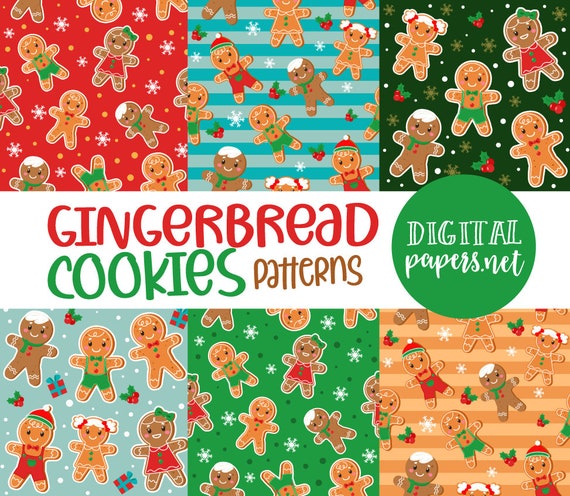 Gingerbread Men Christmas Patterns: PNG, JPEG Clipart (Digital Download)