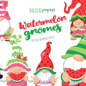 Gnome Clipart, Arbuz Clipart, Ogród Clipart, Owoce Clipart, Lato Clipart, Ilustracja Słonecznika, KOMERCYJNE, NATYCHMIASTOWE POBIERANIE