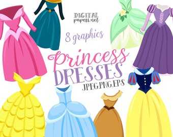 Princess Dress Clipart, Commercial Use, Royal Party, Dresses, PNG, Vector, Princess Clip art, Instant Download