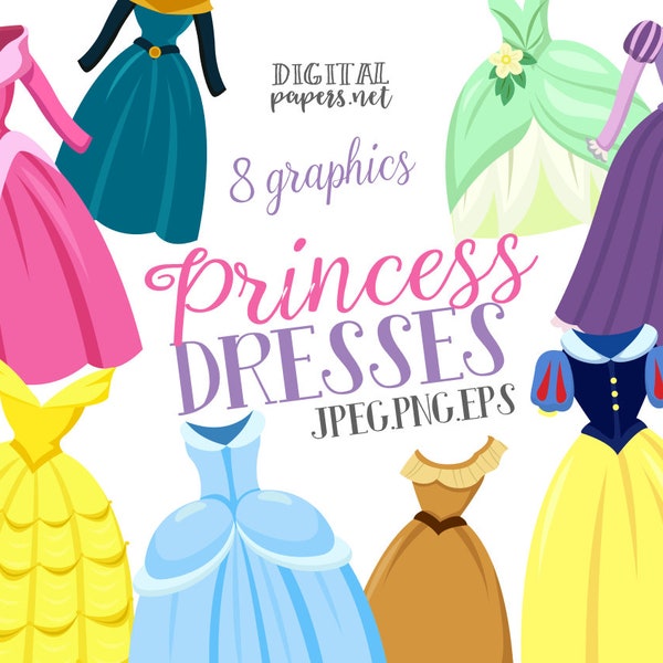 Princess Dress Clipart, Commercial Use, Royal Party, Dresses, PNG, Vector, Princess Clip art, Instant Download