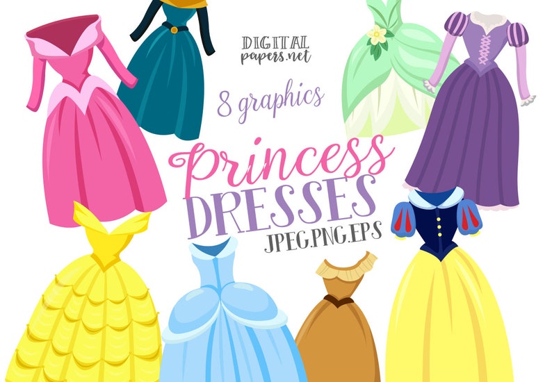 Princess Dress Clipart, Commercial Use, Royal Party, Dresses, PNG, Vector, Princess Clip art, Instant Download image 1