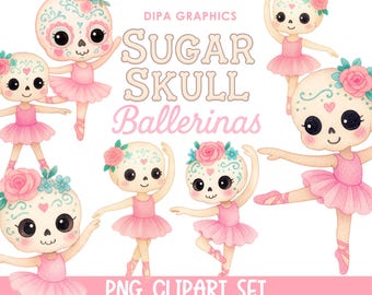 Zucker Schädel Ballerina Aquarell PNG Clipart, Ballett Grafiken, Sofort Download