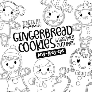 Lebkuchen Männer Clipart Umrisse, kommerzielle Nutzung, Weihnachtscliparts, PNG, Lebkuchen Kekse ClipArt, Instant Download