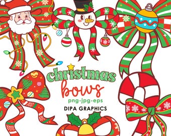 Christmas Bows Clipart: Coquette Doodles, Sublimation PNG (Instant Download)